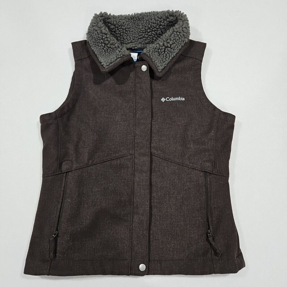 Columbia Interchange Womens Medium Gray Vest Fleece Lined Sherpa Full Zip